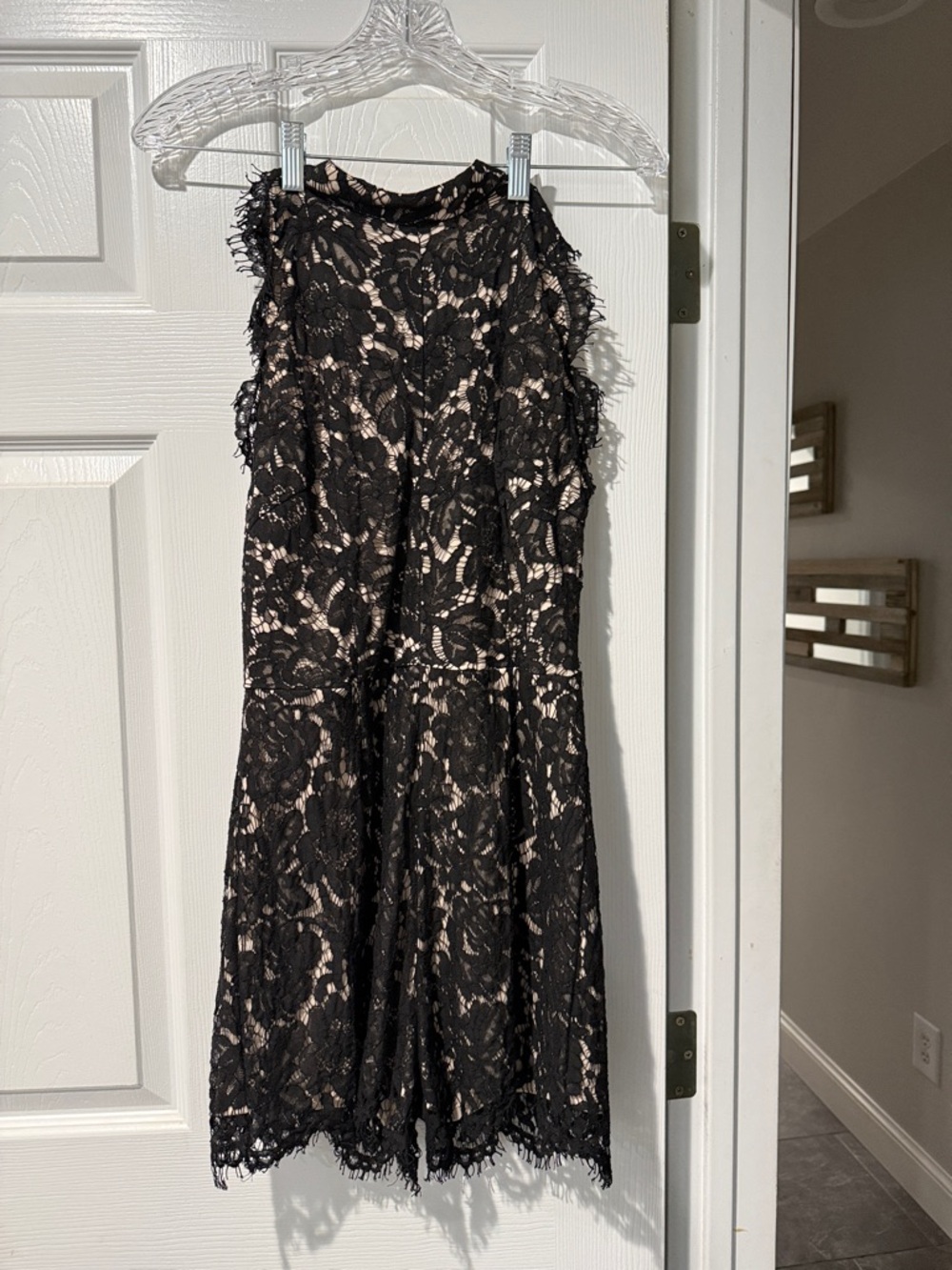 Black Lace Sleeveless Romper with Nude Lining